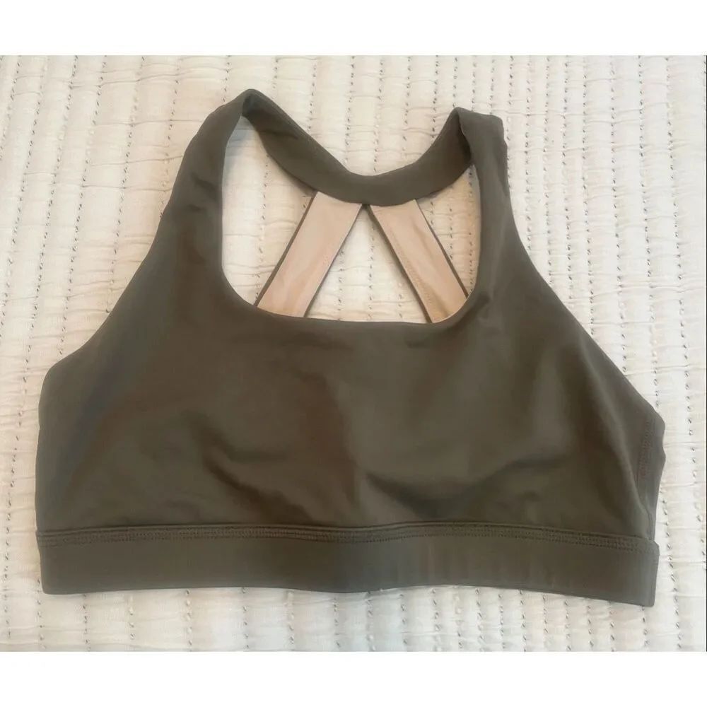TYD Olive Green Sports Bra Strappy Back Medium Support Activewear NWOT Size L